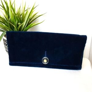 CAHOOTS HANDBAGS OVERSIZED CLUTCH VINTAGE NAVY VELVET
